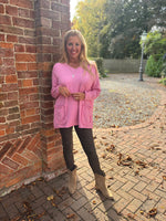 Candy Pink Fringed Pocket Knit Ruth